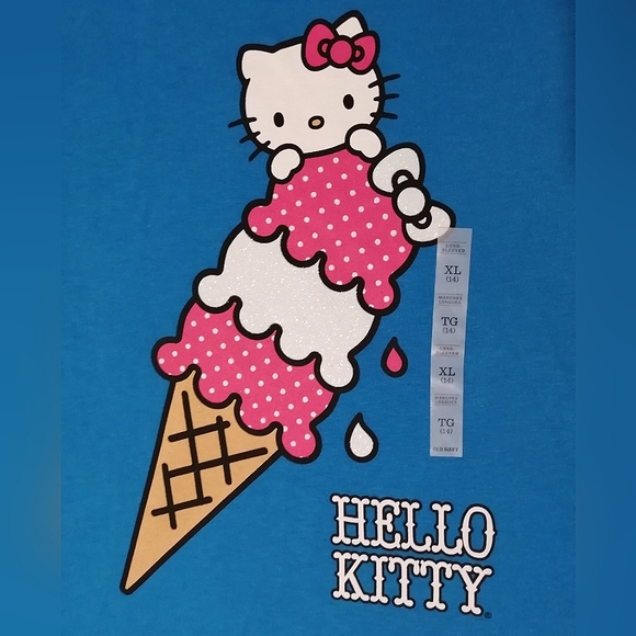 🔥SALE🔥 Hello Kitty Sanrio Sparkly Ice Cream Cone Girl's T-shirt NWT Sz XL (14) - Picture 2 of 4